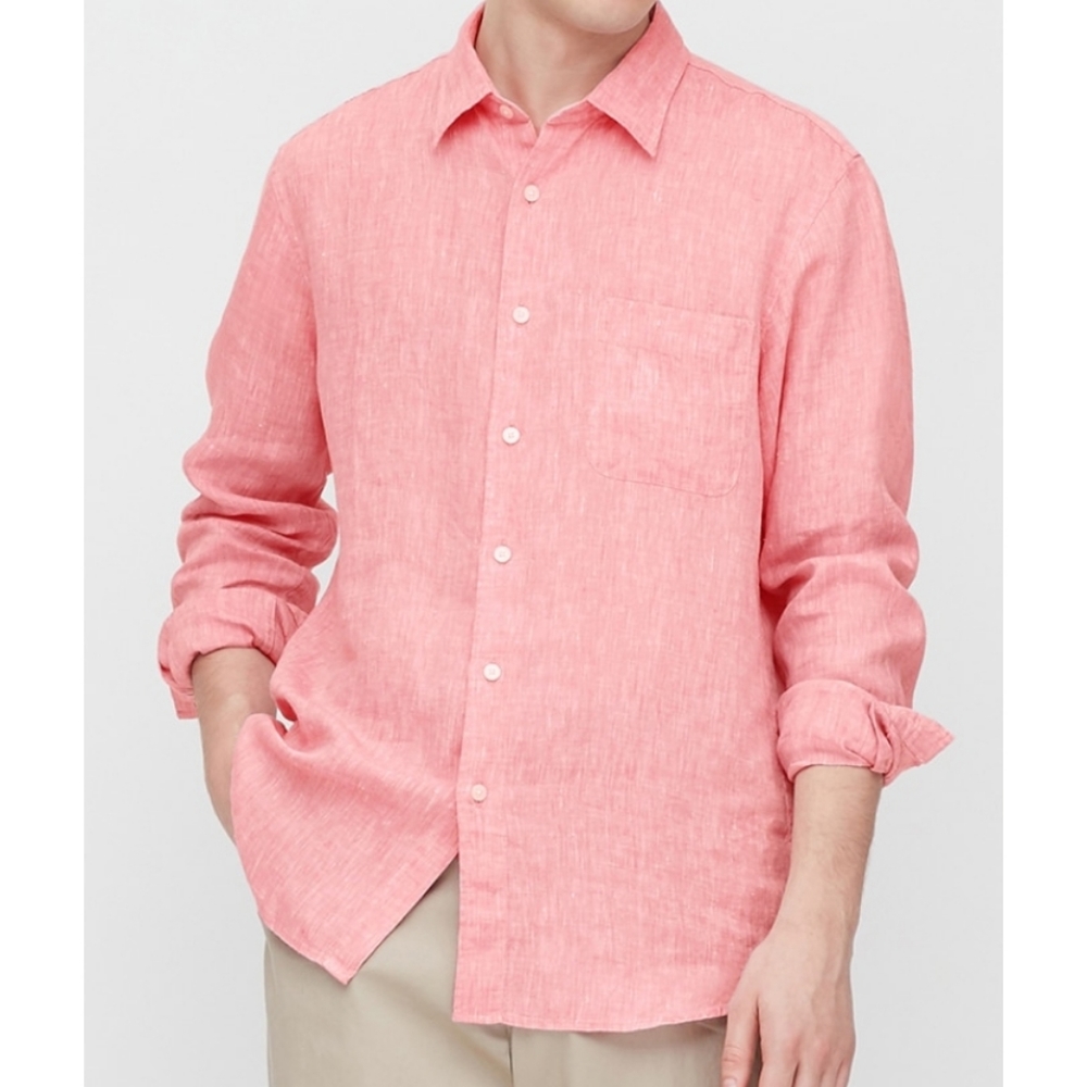 Uniqlo Linen long sleeve casual button shirt red